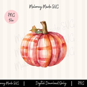 Watercolor Plaid Pumpkin PNG, Coquette Fall PNG,  Clipart and Sublimation