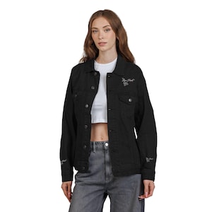 Embroidered Denim Jacket: Motivational Unisex Jean Coat, Positive Outerwear