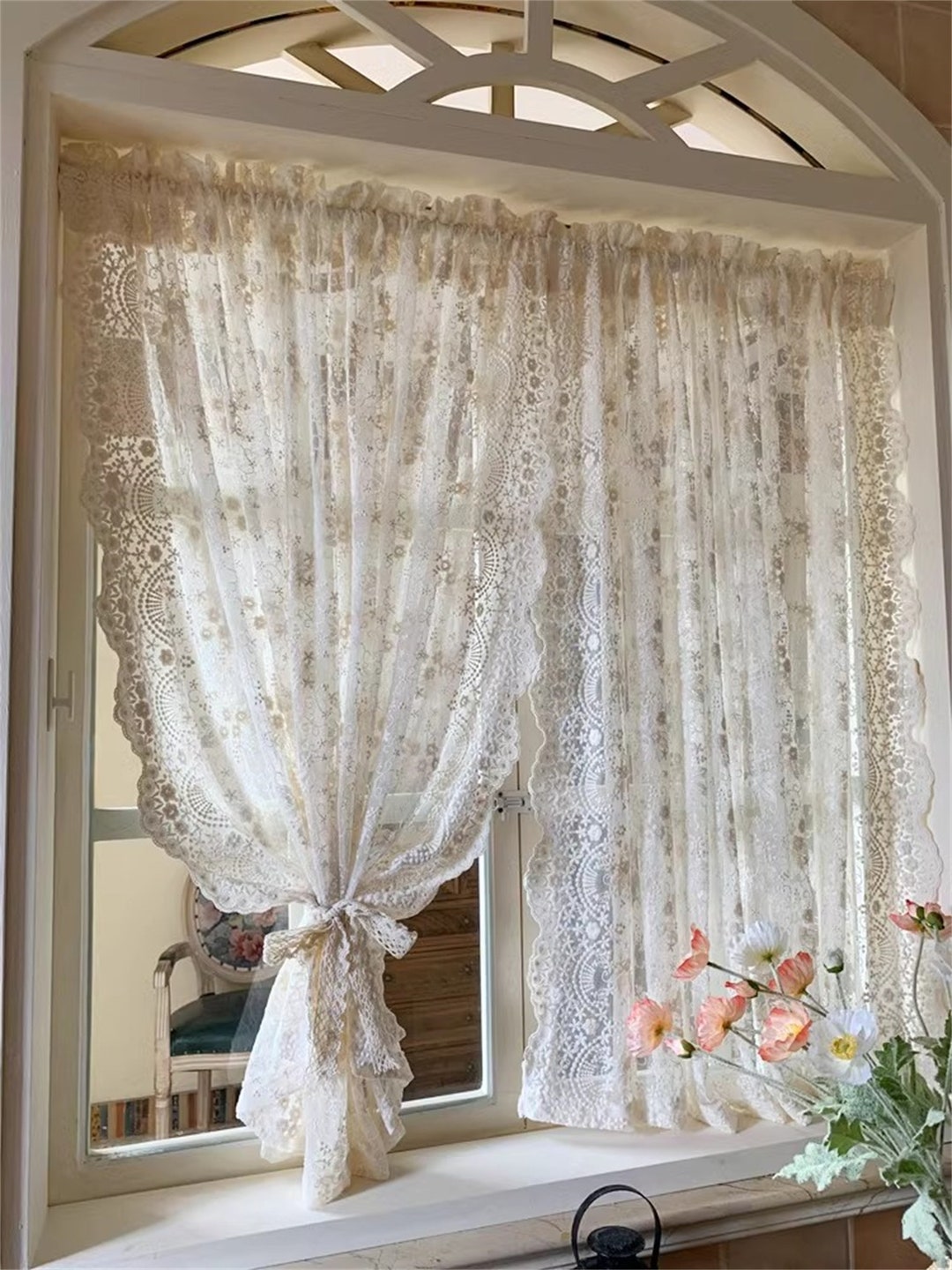 French Cream Style Living Room Curtains Romantic Lace Tulle - Etsy