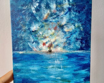 Ship on the Horizon - Acrylic on Canvas Board