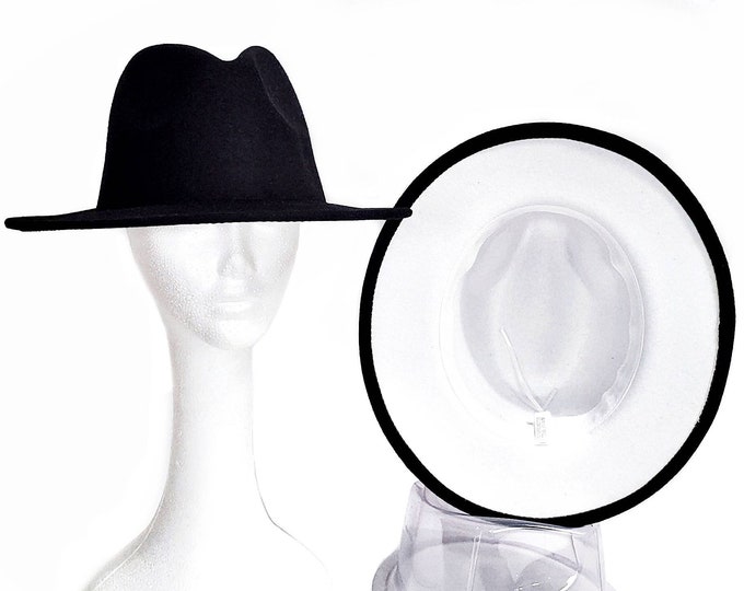 Black White Fedora Two Tone Fedora Wide Brim Hat Men Womens Etsy