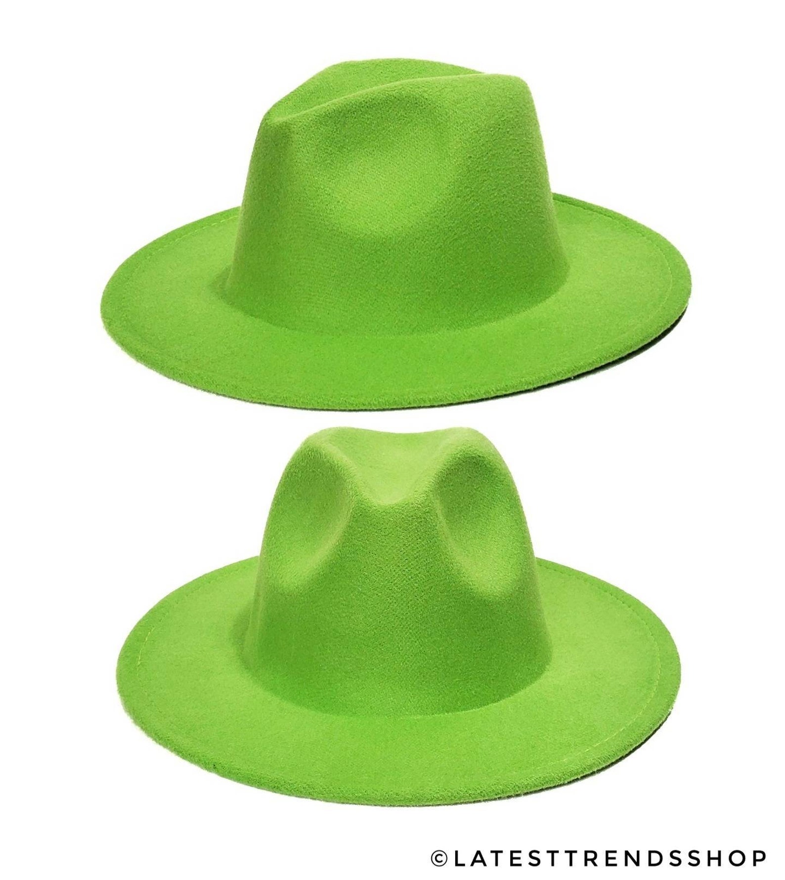 Lime Green Fedora Green Fedora Red Bottom Fedora Hat Wide Etsy