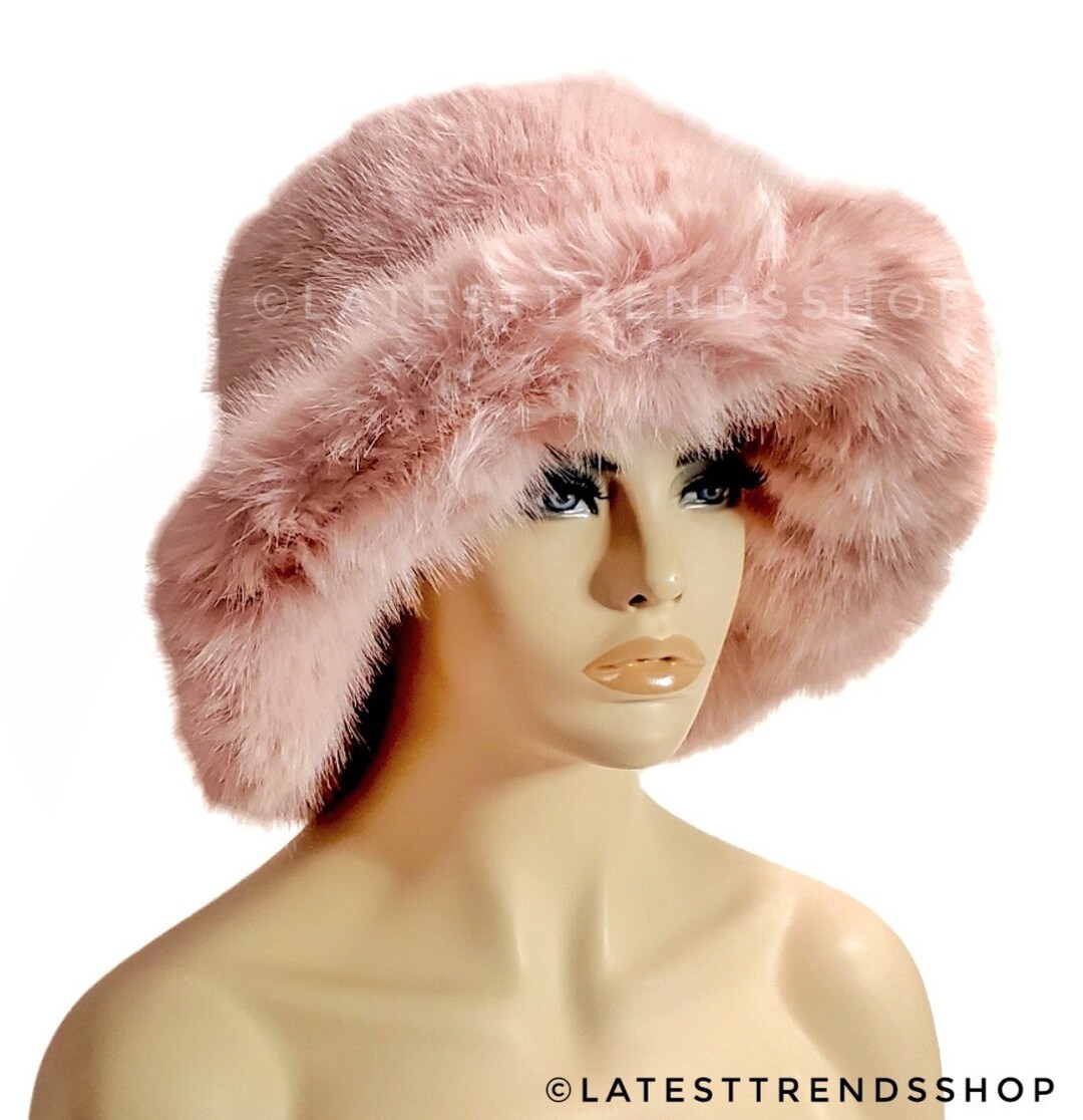 Pink Faux Fur Hat Fluffy Fuzzy Hat Luxury Faux Fur Etsy