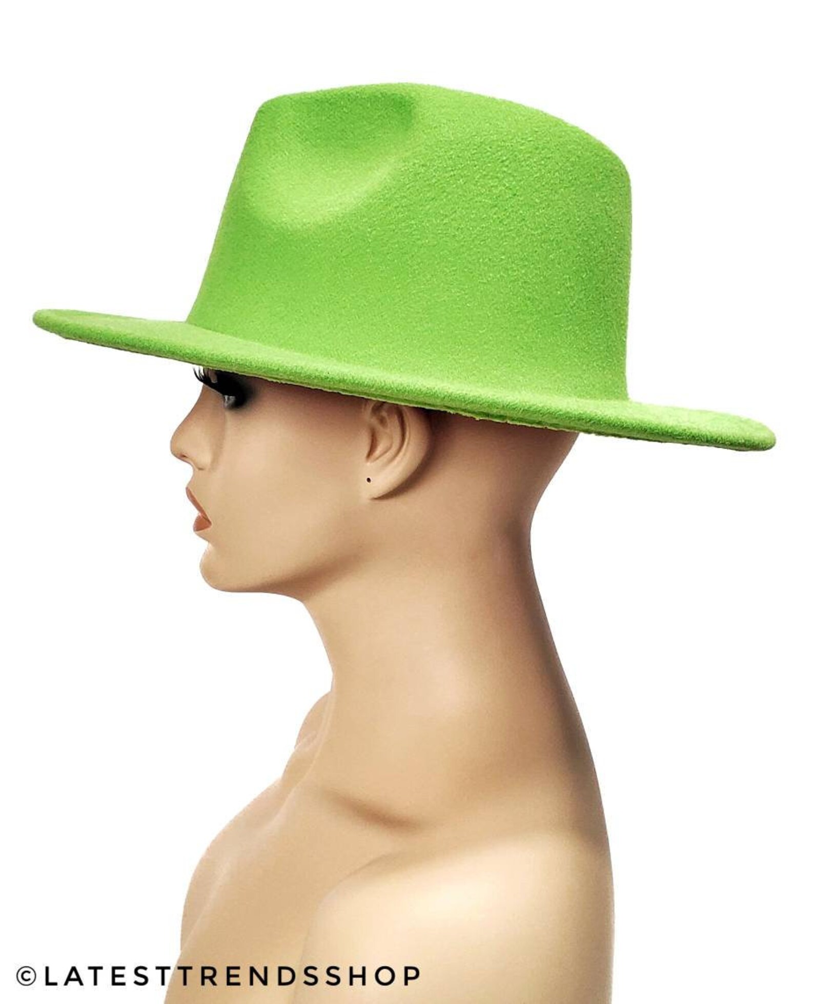 Lime Green Fedora Green Fedora Red Bottom Fedora Hat Wide Etsy