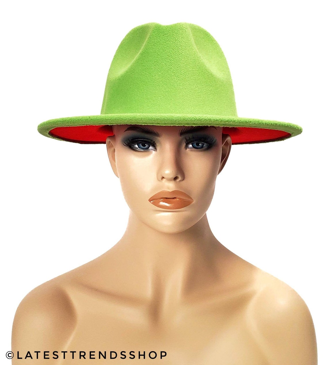 Lime Green Fedora Green Fedora Red Bottom Fedora Hat Wide Etsy