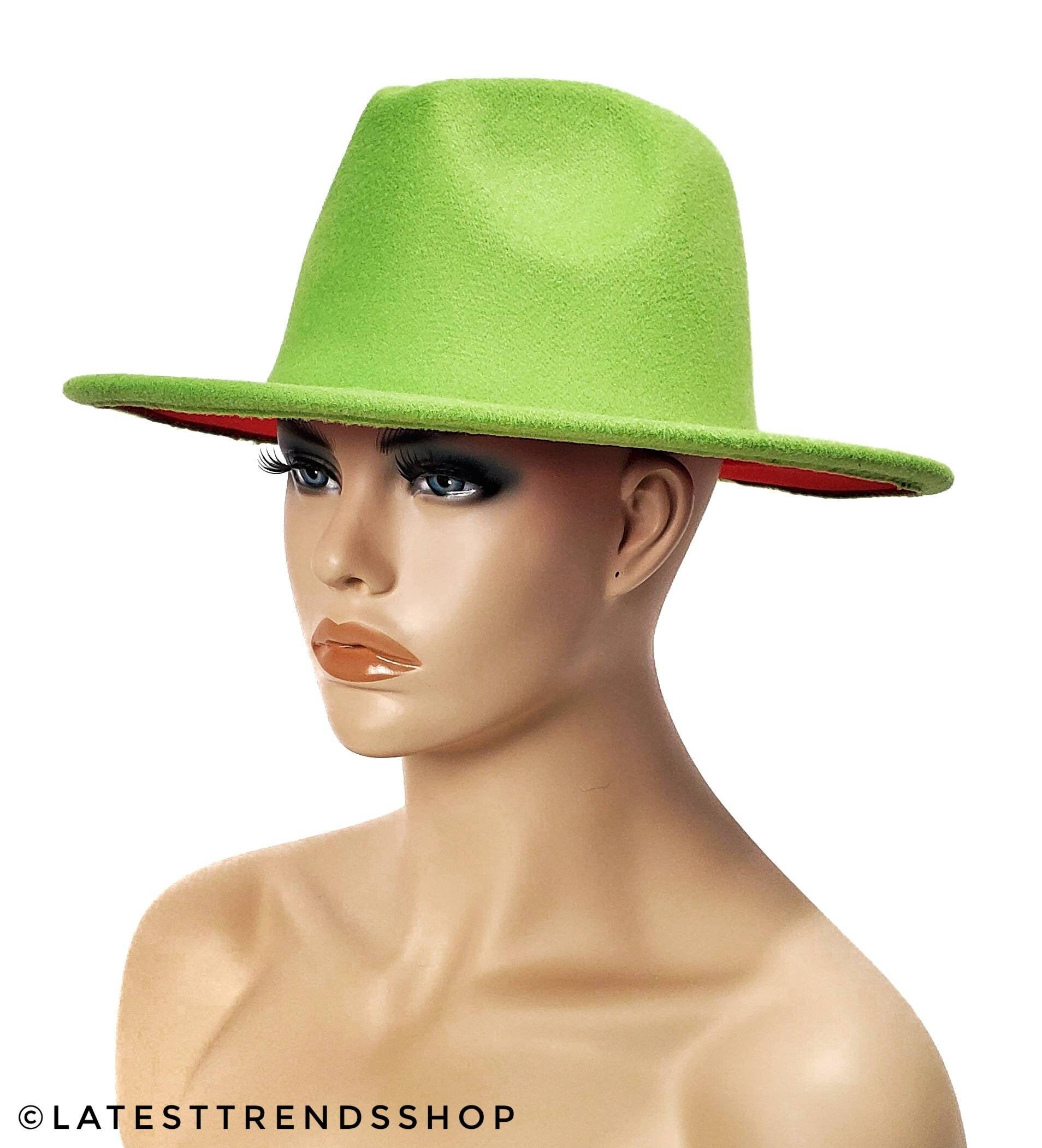 Lime Green Fedora Green Fedora Red Bottom Fedora Hat Wide Etsy