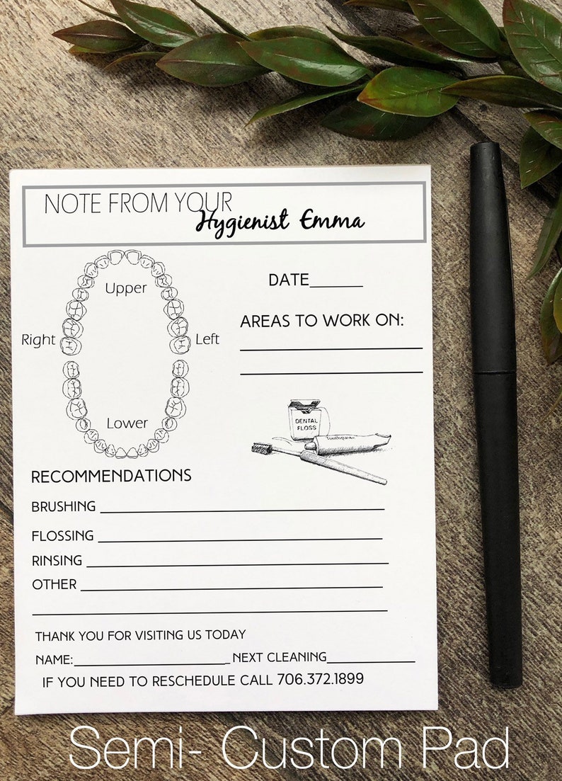 Dental Hygienist Note Pack of 4 Pads Generic, Semi-custom, Custom
