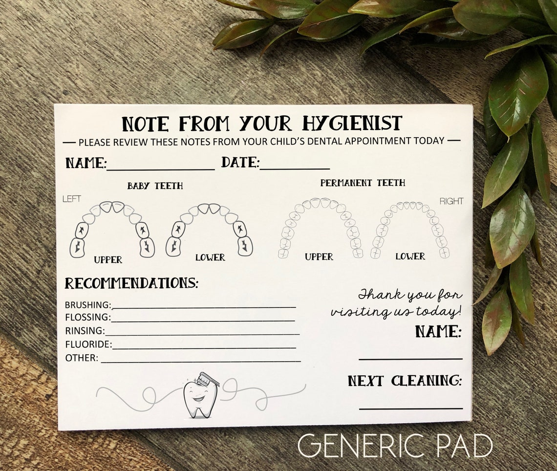 Dental Hygienist Kids Note Pack of 4 Pads Generic, Semicustom, Custom Dental Hygienist Kids Note Pack of 4 Pads Generic, Semicustom, Custom