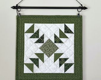 Handmade Art Quilt Wall Hanging Flying Geese Green 14" x 14"