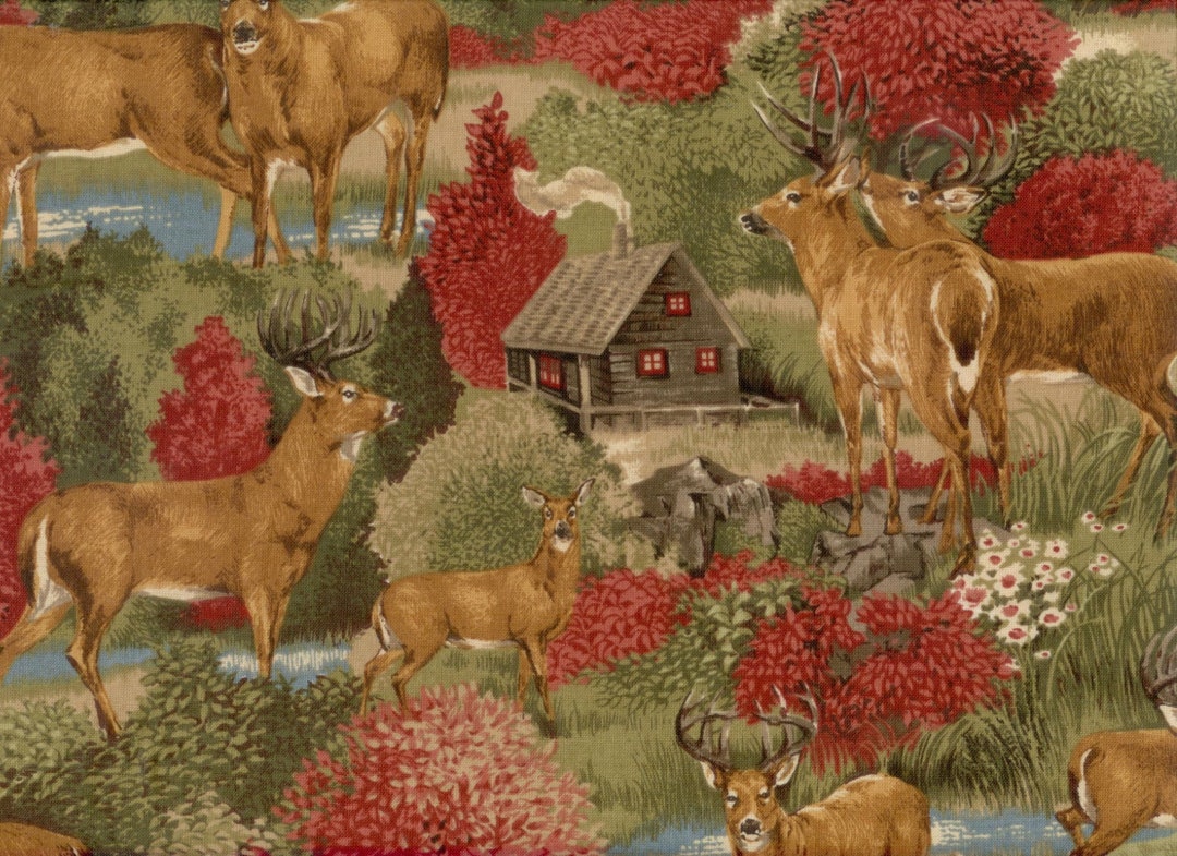 Fabric by the Yard Deer Run Forest Deer Cabin Cotton Fabric - Etsy