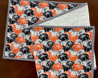 Quilted Table Runner Harlequin Pumpkin Fall Decor 13" x 43"