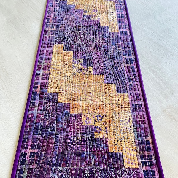 Quilted Table Runner Art Majestic Plum Batik Handmade Art Wall Hanging