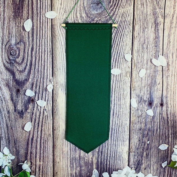 Enamel Pin Banner, Pin Display, Enamel Lapel Pin Display, Enamel Storage, Tall Pin Pennant In Green Cotton Canvas, Duck Canvas Pin Banner