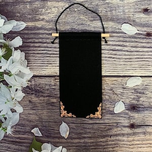 Black Blank Canvas Banner,  Unique Handmade Blank Canvas Pin Pennant Banner With Custom Vintage Rose Gold Decorative Metal Corners