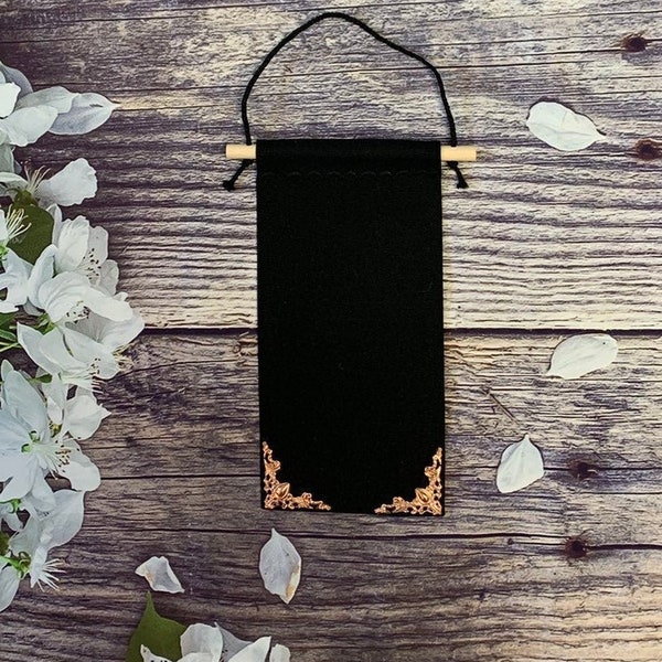 Black Blank Canvas Banner,  Unique Handmade Blank Canvas Pin Pennant Banner With Custom Vintage Rose Gold Decorative Metal Corners