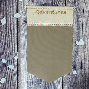 Adventures Enamel Pin Banner In Two Colors And Matching Lace Trim,  Personalized Pin Banner, Unique Pin Banner, Custom Adventures Pin Banner