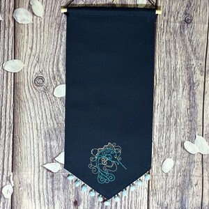 Enamel Pin Banner With Swordfish Embroidery And Pompom Trim/ Lapel Pin Banner/ Enamel Display Pin Banner/ Blank Banners/ Navy Blue Banner