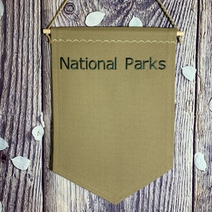 Personalized Canvas Banner / Custom Embroidered Banner/ Classic Shape Pin Banner With Personalized Graphic/ National Parks Pin Banner