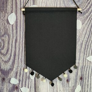 Black Pin banner/ Unique Pin Pennant/ Handmade Blank Canvas Banner With Custom Pompom Trim/ Enamel Display/ Black Canvas Pin Pennant