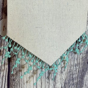 Pin Pennant/ Unique Pin Banner/ Handmade Blank Canvas Banner With Custom Decorative Blue Lace Trim/ Enamel Pin Display/ Lapel Pin Banner
