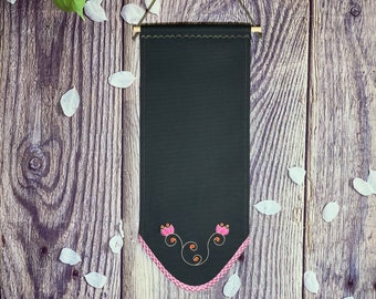 Embroidered Flower Enamel Pin Banner, Handmade Canvas Display