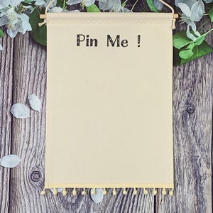 Pin Me Enamel Pin Banner / Embroidered Pin Pennant / Handmade Pin Banner / Unique Enamel Pin Display / Rectangular Pompom Enamel Pin Banner