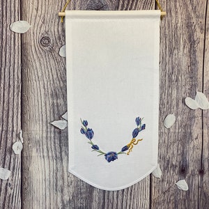 Enamel Pin Banner With Beautiful Flower Embroidery And Matching Trim, Custom White Pin Banner, Enamel Pin Banner, Embroidery Pin Banner