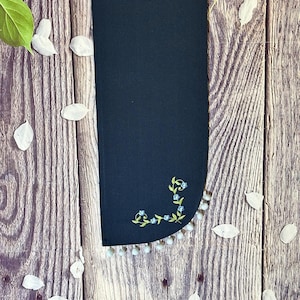 Navy Blue Pin Banner With Beautiful Flower Embroidery And Matching PomPoms, Custom Pin Display, Enamel Pennant, Custom Banners, Pin Display