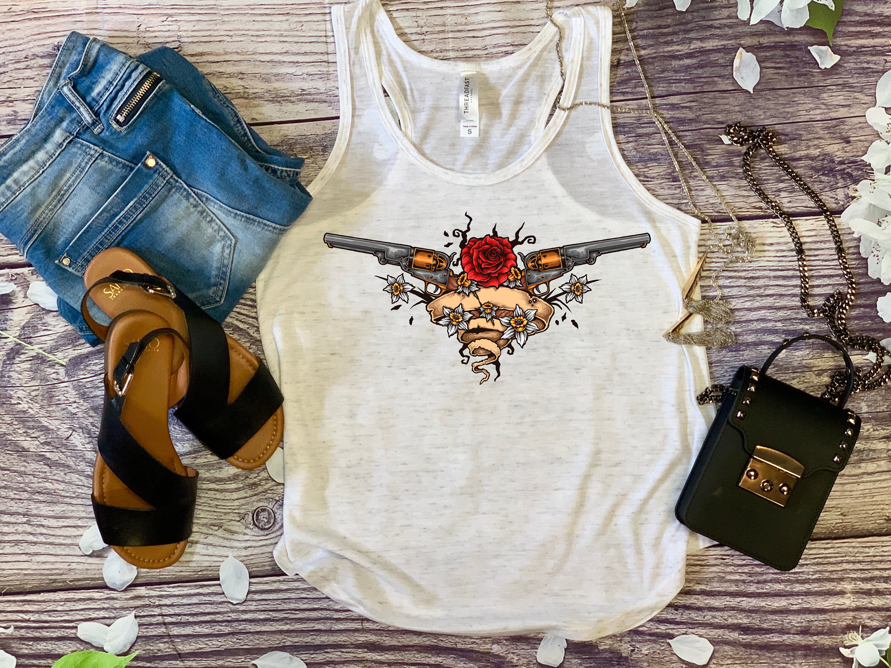 Guns And Roses Cute Women's Tank / Boho Chic Tank Top / | Etsy