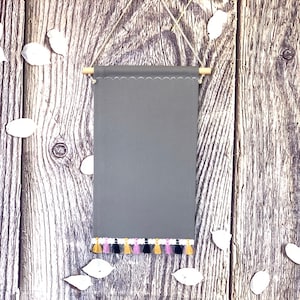 Handmade Gray Canvas Pin Banner with Decorative Lace Tassels