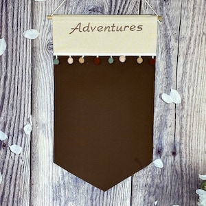 Adventures Enamel Pin Banner In Two Colors And Matching PomPoms,  Personalized Pin Banner, Unique Pin Banner, Custom Adventures Pin Banner