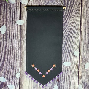 Enamel Pin Banner With Flower Embroidery And Pompom Trim, Canvas Pin Banner, Enamel Display Pin Banner, Blank Banners, Charcoal Pin Display
