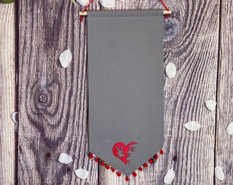 Enamel Pin Banner With Beautiful Embroidery And Pompom Trim, Canvas Pin Banner, Enamel Display Pin Banner, Blank Banners, White Pin Pennant