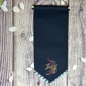 Enamel Pin Banner With Fish Embroidery And Pompom Trim/ Lapel Pin Banner/ Enamel Display Pin Banner/ Blank Banners/ Navy Blue Pin Banner