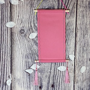 Tall Pink Pin Banner With Decorative Side Stitching And Matching Tassels/ Enamel Pin Display/ Pink Tall Lapel Pin Display/ Canvas Pin Banner