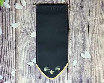 Enamel Pin Banner With Flower Embroidery And matching Trim, Custom Charcoal Canvas Pin Banner, Enamel Pin Banner, Embroidery Pin Banners