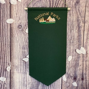 Personalized Canvas Banner /Custom Embroidered Banner / Classic Shape Pin Banner With Personalized Embroidery/ National Parks Pin Banner
