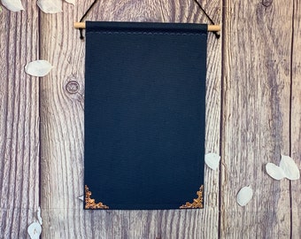 Dark Blue Canvas Pin Banner, Rose Gold Corners, Handmade Pennant