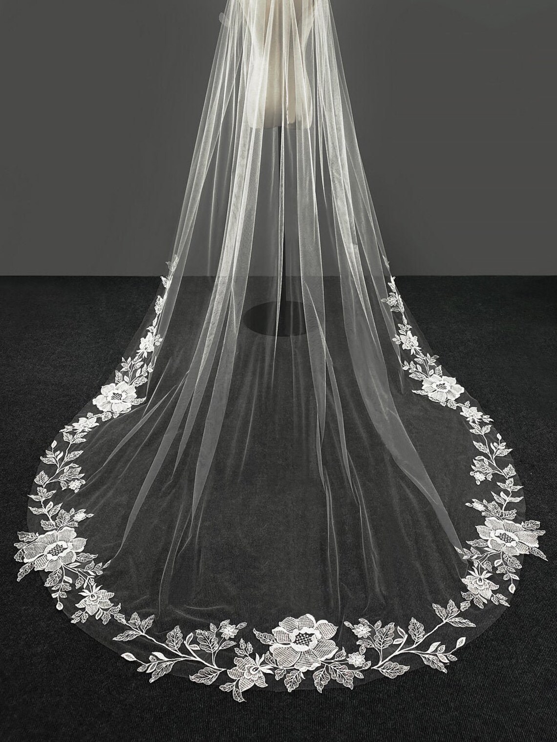 Flower Lace Veil Cathedral Veil Floral Veil Soft Wedding Etsy