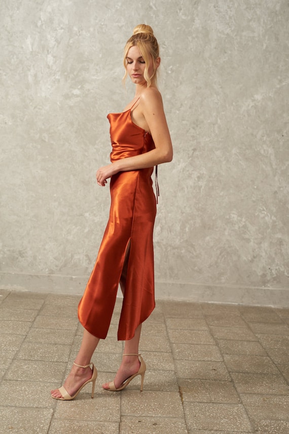 satin dress orange