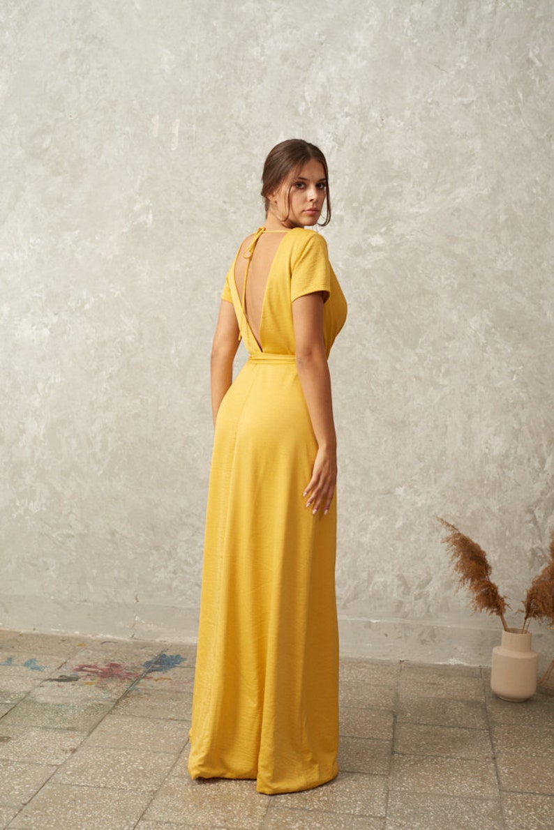 Mustard Yellow Dress Bridesmaid Dress Maxi Dress Deep V Etsy