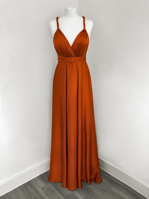 burnt orange satin bridesmaid dresses