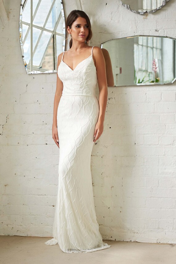 Beaded Boho Wedding Dress With Sweetheart Neckline Low Back Etsy