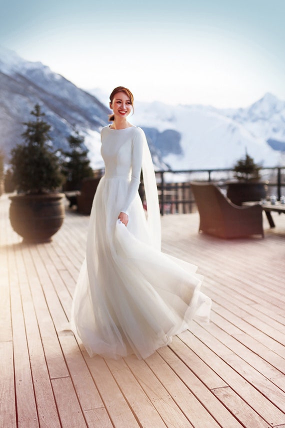 long sleeve minimalist wedding dress