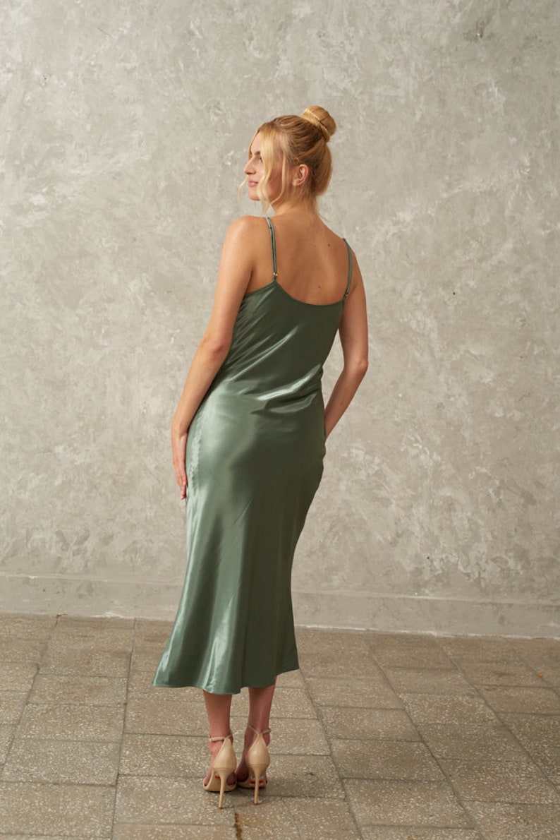 Silk Slip Dress Olive Green Bridesmaid Dress Camisole Etsy