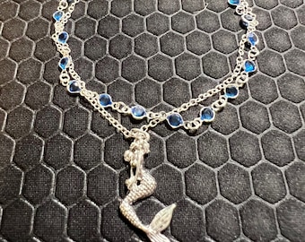 Bracelet de cheville sirène avec cristaux australiens bleus en argent sterling