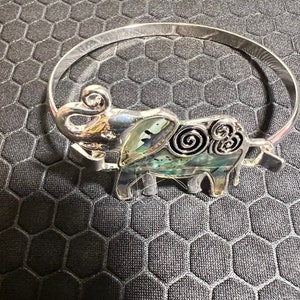 Elephant Bracelet with Green Abalone Stones Made of Sterling Silver