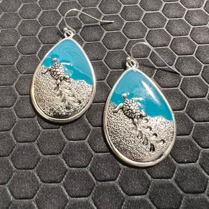 Turtle Earrings Made with Blue Resin and Sterling Silver