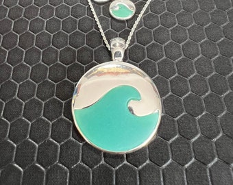 Wave Necklace and Earring Set Aqua Made Of Sterling Silver