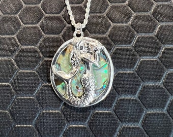 Mermaid Necklace with Green Abalone Stone Made of Sterling Silver